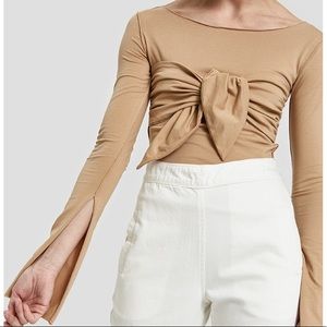 Farrow tan loir top with tie and split sleeves